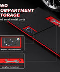 Thick Foldable Mechanic Mat With Magnetic Tool Pockets All In One Waterproof Kneeling Pad showing compartments for tools.
