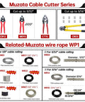 Muzata Cable Cutter Series with CR03 Heavy Duty 18 Inch Hardened Cable Cutter With Chromium Vanadium Steel Blades, Precision Heat Treated, Cuts Up To 5/16 Inch Stainless Steel Wire Rope, Smooth Cutting Action, Includes 10 Ferrules CR03 for Quick, Clean Joints model.