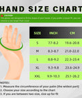 Hand size chart for selecting work gloves, sizes S to XXL, with measurements in inches and centimeters for All Purpose A5 Cut Resistant Work Gloves For Men And Women With Rugged Grip And Impact Protection, Heavy Duty Build, Touch Screen Ready, ANSI ISEA Level 2 Protection, Medium Size, Built For Tough Industrial Jobs.