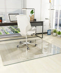 46 By 55 Inch Glass Chair Mat For Carpet And Hard Floors, Heavy Duty Tempered Glass With Round Corners And Polished Edge in office