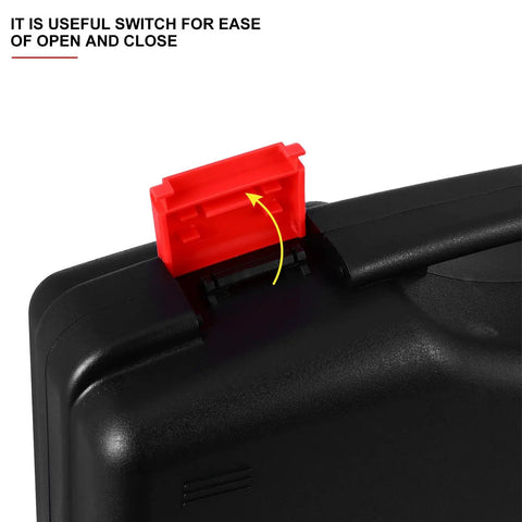 Top Heavy Duty Pp Plastic Tool Box With Secure Latching Lid And Comfort Grip Handle, showing the easy-open red latch.