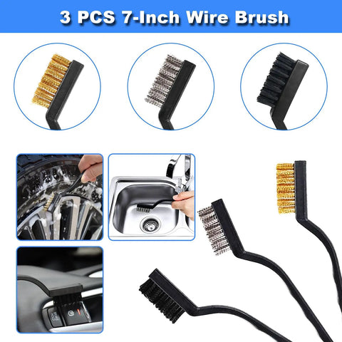 17 Piece All In One Car Interior Detailing Kit With Portable Handheld Vacuum Interior Cleaning Brushes Windshield Cleaner Dust Gel Towel Dash Duster And More. 3 wire brushes
