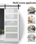 36X84 White Tempered Glass Sliding Barn Door With Complete Hardware Kit in multi-scene application for kitchen, bathroom, living room, bedroom.
