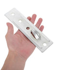 Hand holding Heavy Duty Water Heater Wall Mount Bracket Kit 2 Pack Hollow Wall Supports For Secure Easy Install DIY Friendly Space Saving Mounting For Home Appliances Durable Metal Brackets For Water Heaters And More, silver metal bracket