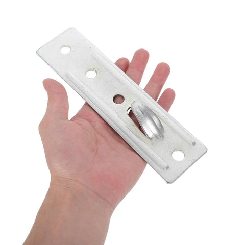 Hand holding Heavy Duty Water Heater Wall Mount Bracket Kit 2 Pack Hollow Wall Supports For Secure Easy Install DIY Friendly Space Saving Mounting For Home Appliances Durable Metal Brackets For Water Heaters And More, silver metal bracket