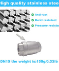 GUXGUY 1/2 in DN15 stainless steel vertical check valve with NPT female threads for backflow prevention.