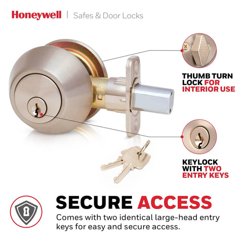 Single Cylinder Front Door Deadbolt Lock Set With Anti Bump Protection, Keyed Entry, Two Large Head Keys, Flexible Left Or Right Hand Install, Exterior Satin Nickel Finish, 3 X 5 X 8.5 Inches, Grade 3 Top Notch Residential Security.
