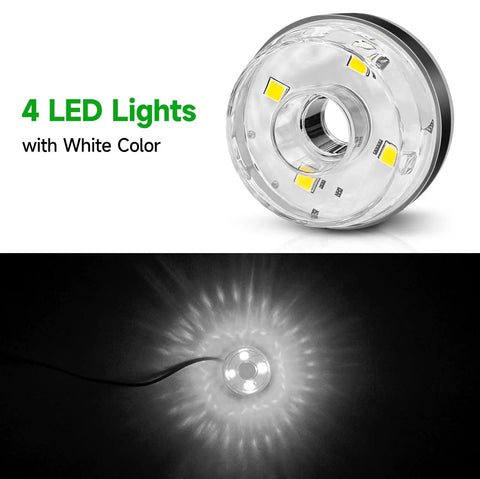 Submersible Pond Fountain Pump With Lit LED Lights showing 4 LED lights with white color display.