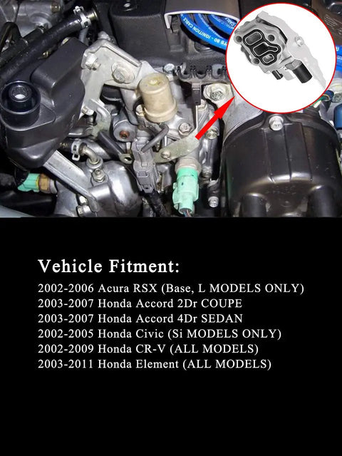 VTEC Solenoid Spool Valve With Timing Oil Pressure Switch And Gasket Drop-In Replacement installed in Honda engine bay