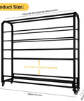 Adjustable Hanging Rod Bracket Floor To Ceiling Display Rack for quilting fabric storage, black steel, dimensions labeled for size