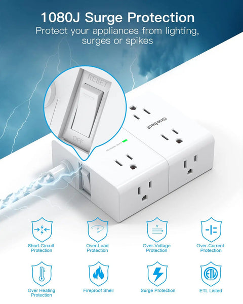10 Ft Heavy Duty Braided Extension Cord With Surge Protector Power Strip, 8 Outlets And 4 USB Ports, Overload Protection