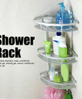 Three Tier Corner Shower Shelf Wall Mount Organizer With Drainage Design Aluminum Rack For Shower Toilet And Kitchen Hollow Carved Base Drains Fast Includes Hardware Kit, wall-mounted in corner