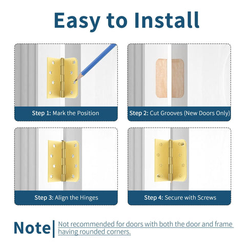 Installation guide for Three Pack Brushed Gold Exterior Door Hinges Four Inch With Five Eighth Inch Radius And Square Corners