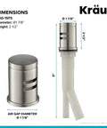 Dishwasher Air Gap Kit in Spot Free All-Brite Stainless Steel Keeps Your Dishes From Backing Up, Prevents Wastewater Contamination, Easy Install, 9 Inch Overall Height, Includes Air Gap Kit, Model KAG-1SFS with dimensions and materials shown.