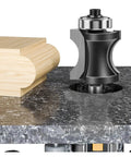 Solid Half Round Router Bit For Woodworking With 6mm 12mm Or 1/4 Inch Shank positioned above curved wood edge on work surface.