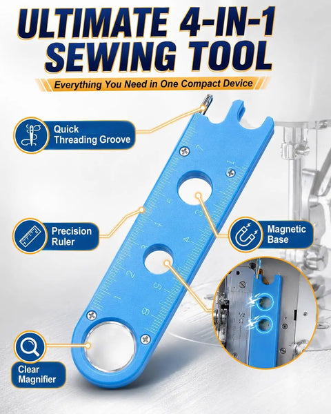Four In One Needle Threader With Magnetic Back Magnifying Glass Ruler And Insert Guide For Hand Sewing And Quilting tool