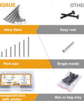 Straight Up Heavy Duty White Outlet Screws Kit For Wall Plate And Device Mounting Extra Long Machine Fasteners With Slotted Oval Heads displayed in various sizes and packaging.