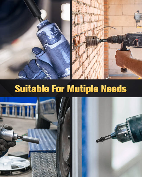 Impact Grade Socket Adapter Set Three-Piece With Bit Holder in use for various drilling tasks