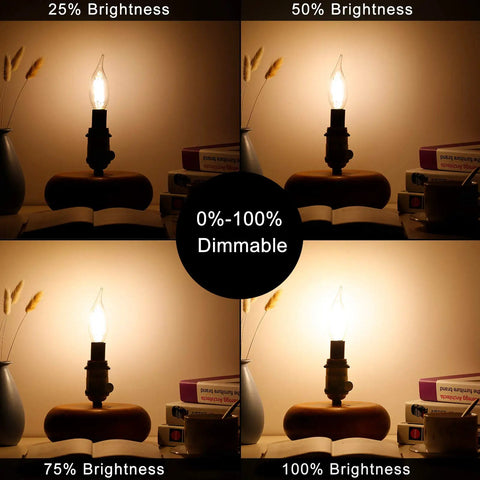 Effortless Dimmable E12 LED Bulb 6W 60W Equiv 2700K Warm Glow brightness settings grid