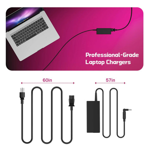 90W Universal Laptop Charger AC Adapter Replacement For HP Dell ASUS Acer Samsung Sony Fujitsu Notebook Ultrabook Chromebook Plug In And Go With 15 Tips And Wide Input 100 To 240V For Latitude Inspiron Pavilion Power Supply, 60in and 57in cable