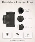 10 Pack Three Quarter Inch Malleable Cast Iron Pipe Tees details with female threads and coated finish for DIY industrial use