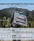 Person carrying 200W Portable Solar Panel With 25 Percent Efficient N Type Cells IP65 Waterproof Foldable Charger For Power Stations RVs Camping And Off Grid Living For Everyday Use No Brainer in folded form, showing dimensions.