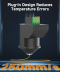 Tina2 Plus And Tina2C Ceramic Hotend Block for 3D Printer, shown with plug-in design and 250 mm/s speed capability highlighted.