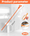 Image showing 5 Pack 25 Inch Drain Clog Remover Snakes Hair Blockage Buster Flexible Hair Clog Cleaner Tools in a bathroom setting.