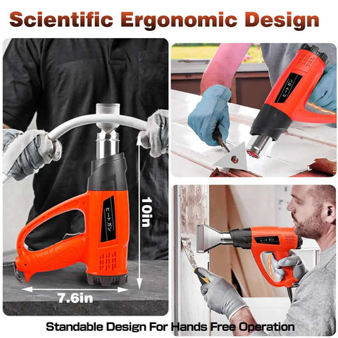 Heavy Duty 1800W Heat Gun Kit With Dual Temperature Settings, ergonomic design, used for crafts, paint stripping, and shrinking