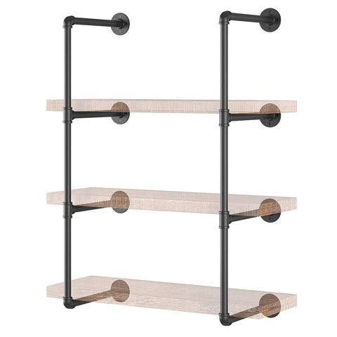 Industrial Pipe Shelf Brackets 2 Pack For 42 Inch Tall Wall Mount Iron Pipe Shelving System 12 Inch Deep Black Hardware Only 4 Tier