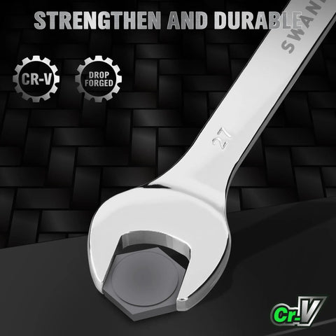 All Purpose Wrench Set With Rolling Pouch Metric And Standard Sizes 23mm 24mm 26mm 27mm 30mm 32mm Heat Treated CR-V Steel 12 Point
