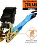 Beefy 1 Inch Tie Down Straps, 20 Foot Length With Hooks, 2200 Lbs Break Strength ratchet strap with ergonomic handle