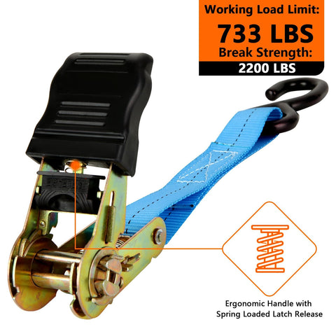Beefy 1 Inch Tie Down Straps, 20 Foot Length With Hooks, 2200 Lbs Break Strength ratchet strap with ergonomic handle