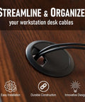 High Grade Desk Grommet Covers For Smart Cable Taming keeps your setup looking slick and clutter free in a wooden desk.
