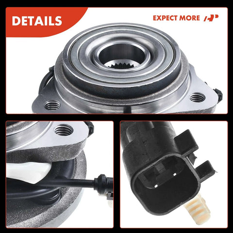 Front Wheel Bearing And Hub Assembly With ABS For Ford Ranger 2009-2011 And Mazda B4000 2003-2010 Four Wheel Drive Only 5 Lug Design High Load Roller Bearing For Smooth Ride And Easy Installation close-up of hub, wiring, and connector details
