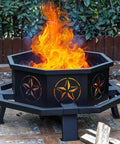 35 Inch Octagonal Outdoor Fire Pit Wood Burning Bonfire For Backyard Patio Camping Garden Gatherings Durable Iron Build
