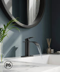 Waterfall Matte Black Bathroom Faucet DIY Friendly 1 or 3 Hole Install with Deck Plate in modern bathroom setting