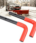 Heavy Duty Snow Plow Stand Lock Pin Kit For Western HTS Midweight Pro, Ultra Mount Pins With Hairpin Cotters And Spring Pins, 2 Piece Set, Direct Replacement Lock Pin Assembly For Quick Mount And Easy Service, black and red steel pins