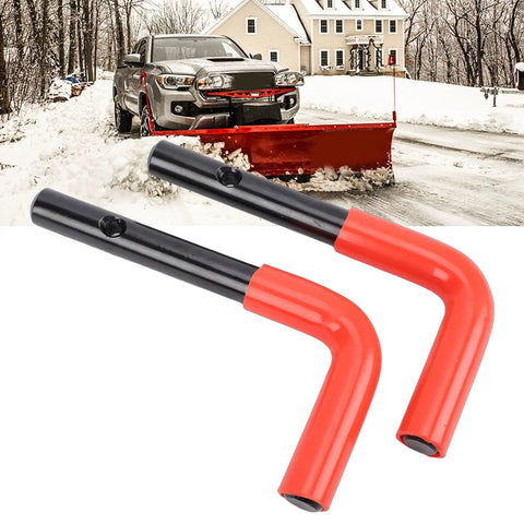 Heavy Duty Snow Plow Stand Lock Pin Kit For Western HTS Midweight Pro, Ultra Mount Pins With Hairpin Cotters And Spring Pins, 2 Piece Set, Direct Replacement Lock Pin Assembly For Quick Mount And Easy Service, black and red steel pins