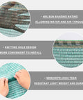 Sun Shade Cloth 6x8 Ft Green HDPE Mesh Breathable Garden Shade Cover for Plants Vegetables Greenhouse detail features