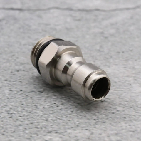 Close-up of Set Of 2 Pressure Washer Adapters Quarter Inch Quick Connect To M14 Thread Brass Coupling Quick Disconnect Kit