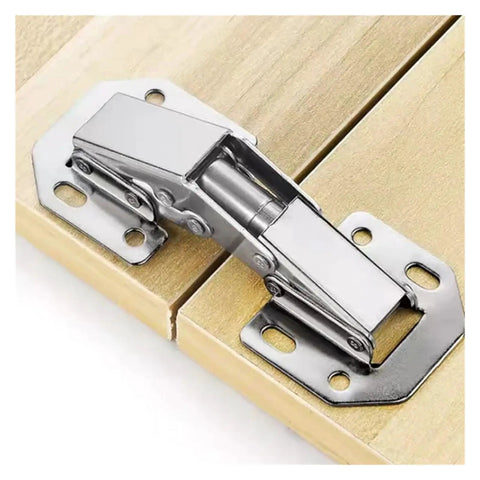 Close-up of concealed stainless steel cabinet hinges with no drill install fully hidden when doors shut rust resistant for kitchens and bathrooms