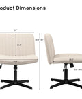 Criss Cross Chair For Home Office No Wheels Cross Legged Desk Chair With Swivel And Adjustable Height Mid Back Wide Comfy Fabric Seat Beige Modern Stylish Office Chair For Computer Desk dimensions view