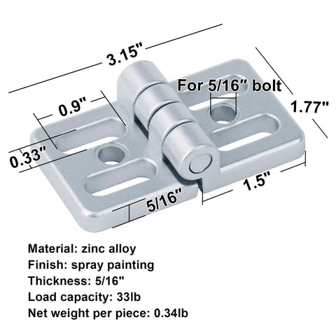 Heavy Duty Zinc Alloy T Slot Aluminum Extrusion Door Hinges 4 Pack For 4040 And 1515 Profiles With Smooth Swing Spray Paint Finish dimensions.