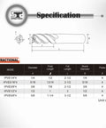 Technical drawing of Carbide Square End Mill 3/8 Inch 4 Flute Set With Unequal Flute Spacing And Helix, Anti-Vibration Design.