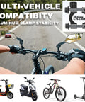 Two Pack Bike Mirrors for Handlebars With Real Glass Flat Lens and Sturdy Aluminum Clamp, multi-vehicle compatibility shown