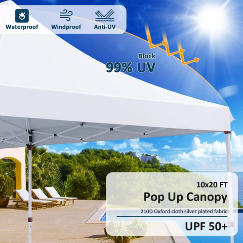 10x20 Pop Up Canopy With 6 Sidewalls For Parties And Outdoor Events, Waterproof UV50 Instant Shelter Gazebo near poolside