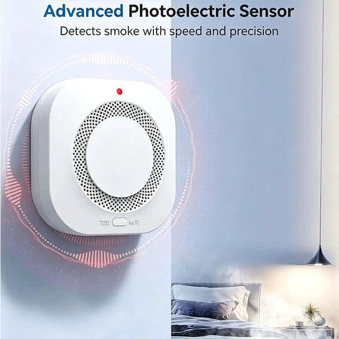Advanced photoelectric sensor smoke detector mounted on a wall, part of the Dual Sensor Smoke Detector And Fire Alarm 4 Pack Kit Delivering Battle Ready Protection Plus 85 Decibel Siren For Homes Craving Heavy Duty Safety And Zero Hassle Setup Anytime.