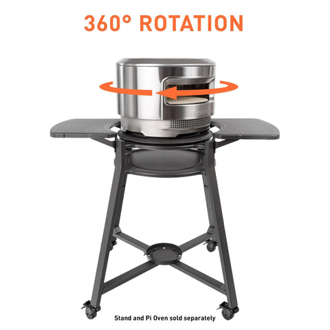 Lazy Susan Turntable for Pi Pizza Oven No Fuss 360 Degree Rotation Wood Fired Pizza Accessory on metal stand.