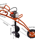 Side view of Kebayuneth 63CC 2-Stroke Hole Digger gas-powered earth auger with orange frame and single wheel